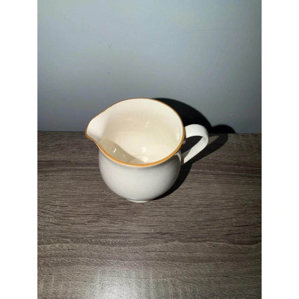 Vintage Strawberries 'n Cream Stoneware Pitcher Japan Speckled Brown Rim